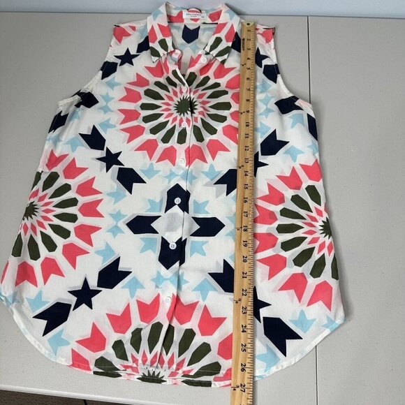 Equipment Femme Silk Blouse Sz M Colorful Star Print Sleeveless Button up - Picture 7 of 10